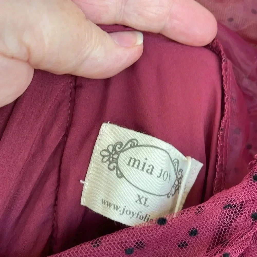 Mia Joy by Joyfolie Burgundy Black Dots Tulle Mesh Organza‎ Girl’s Dress